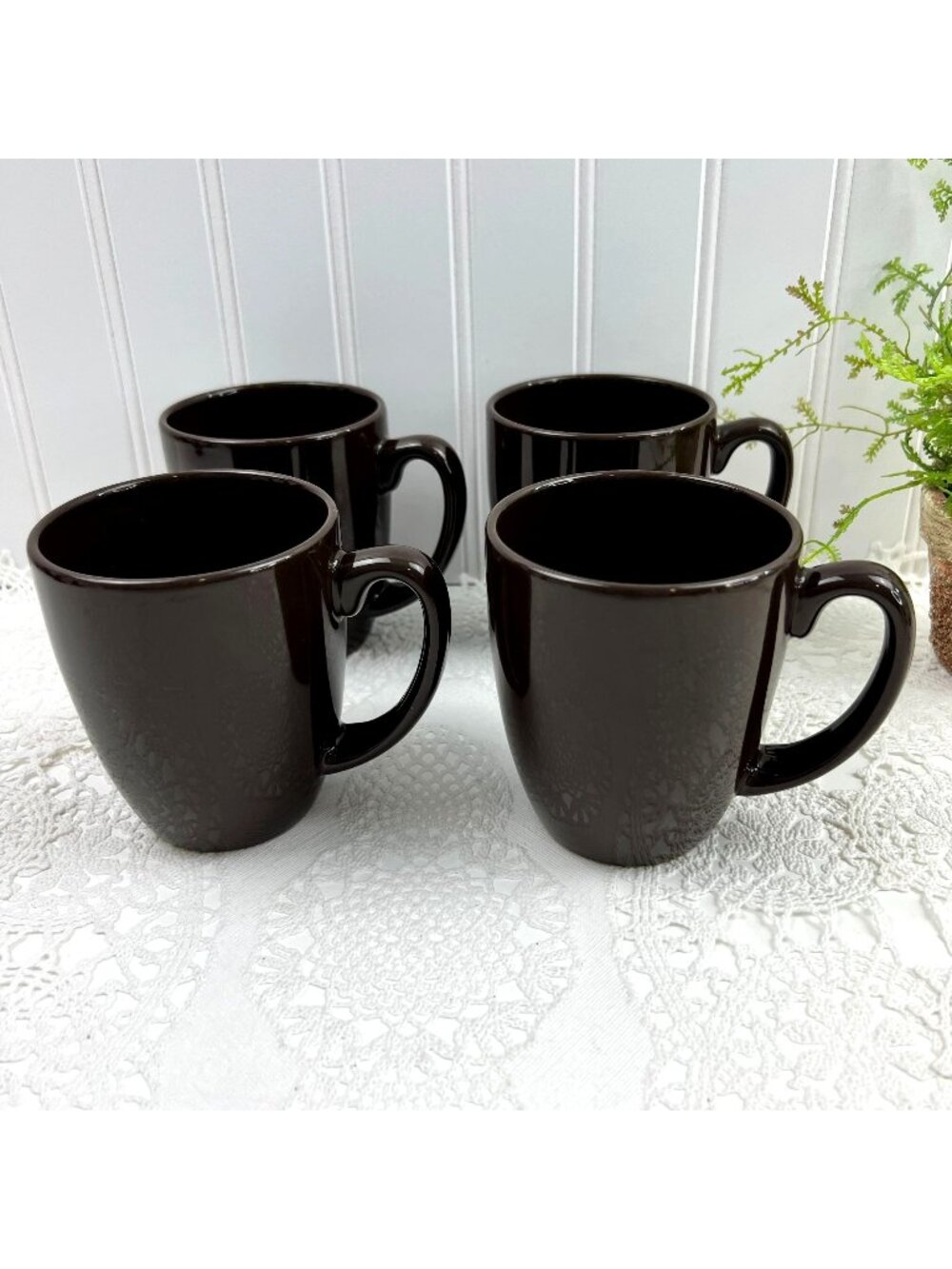 Corelle Set of 4 Stoneware Coffee Tea Mugs 11 Oz Brown Farmhouse MCM
